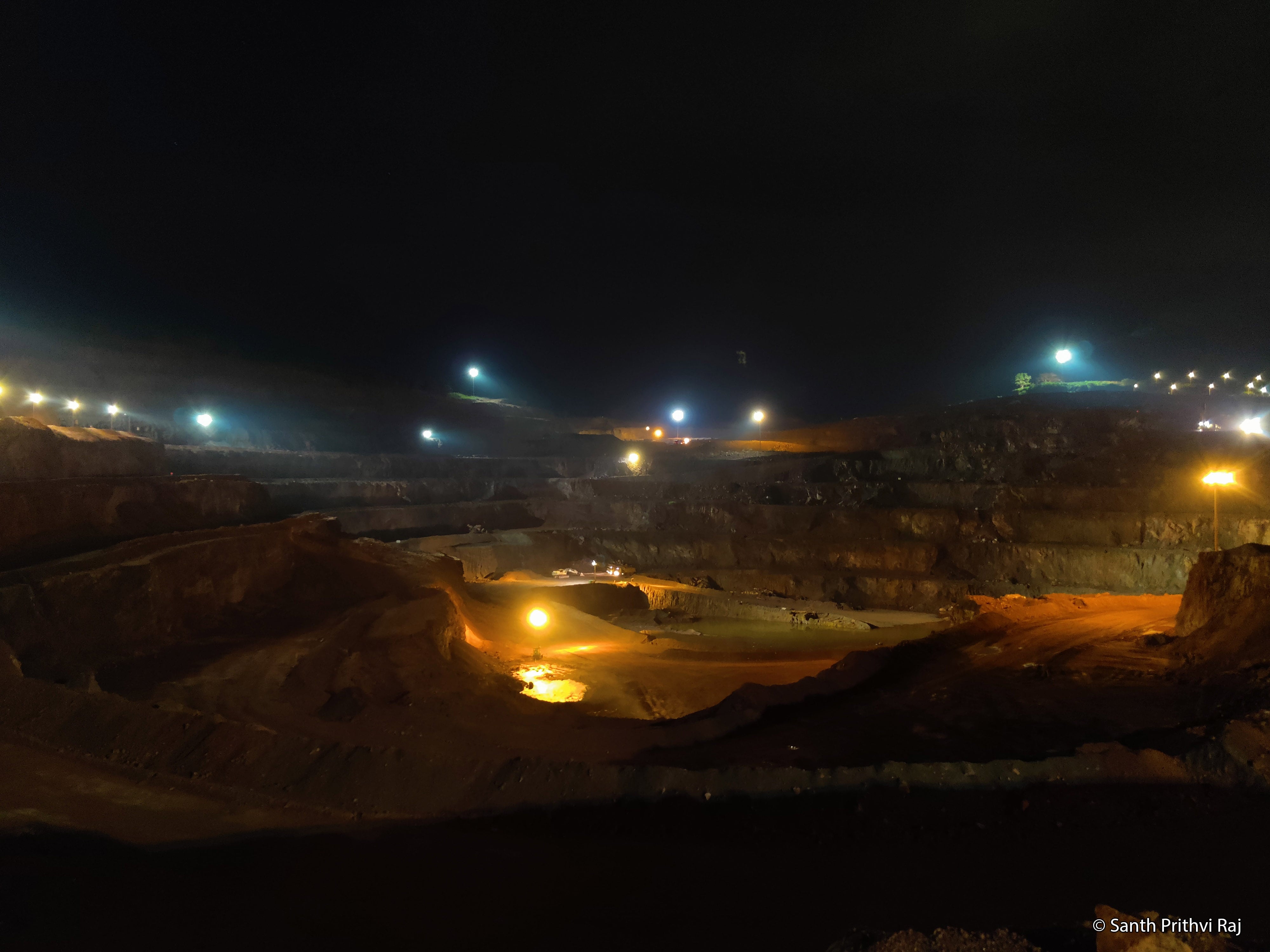 Honorable mention photo by Santh Prithvi Raj: Open pit mine at night